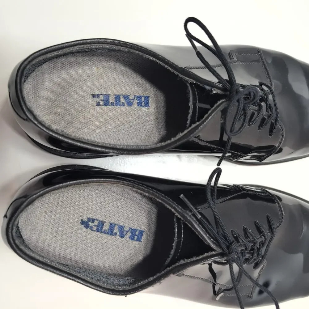 Bates Mens Size 9.5 D High Gloss Shiny Dress Shoes Black Uniform Military Plain